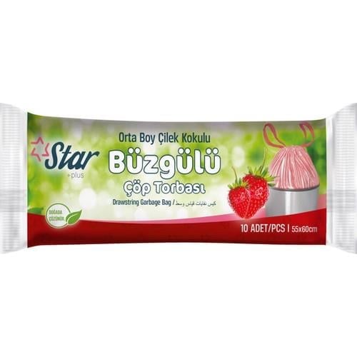 Star Plus Büzgülü Çöp Torbası Orta Boy 55X60 cm. Çilek Kokulu