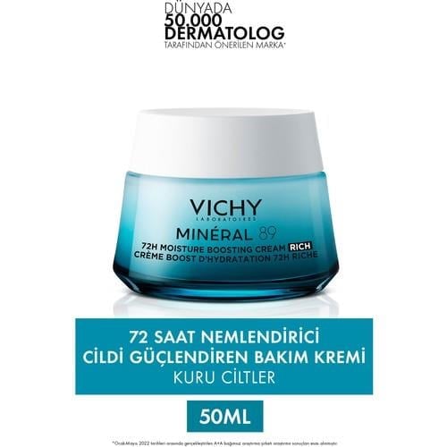 Vichy Mineral 89 Rich Cildi Güçlendiren 72 Saat Nemlendirici Bakım Kremi, Kuru Ciltler