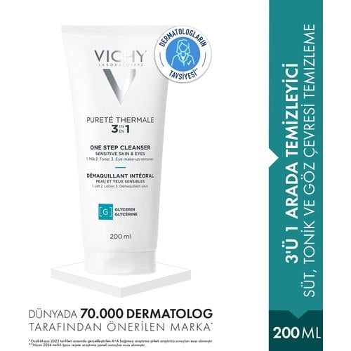 Vichy Purete Thermal 3'ü 1 Arada Temizleyici- Süt, Tonik ve Göz Çevresi Temzileme 200 ML