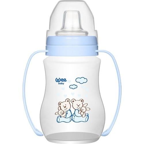 Wee Baby Antikolik Akıtmaz Kulplu PP Alıştırma Bardağı 250 ml Mavi 6+ Ay Bebekler İçin
