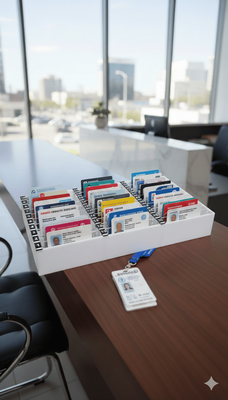 Personel ve Ziyaretçi Kimlik Kartlık- Masaüstü pleksi kart organizer- Kart Düzenleyici 30 Bölmeli Beyaz