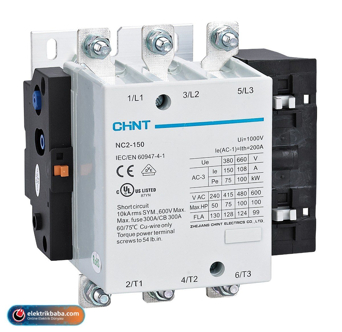 CHINT671398CHINT 671398 NC2-150M / 75KW / 150A (AC-3) / 3 KUTUPLU / 220V-240V AC BOBINLI / KONTAKTOR