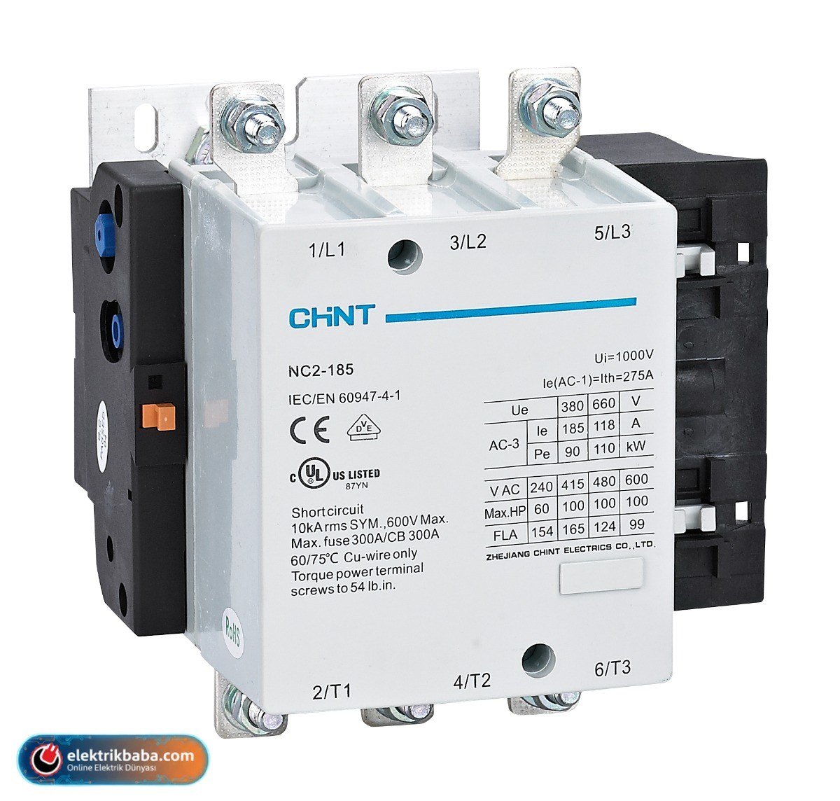 CHINT671435CHINT 671435 NC2-185M / 90KW / 185A (AC-3) / 3 KUTUPLU / 220V-240V AC BOBINLI / KONTAKTOR