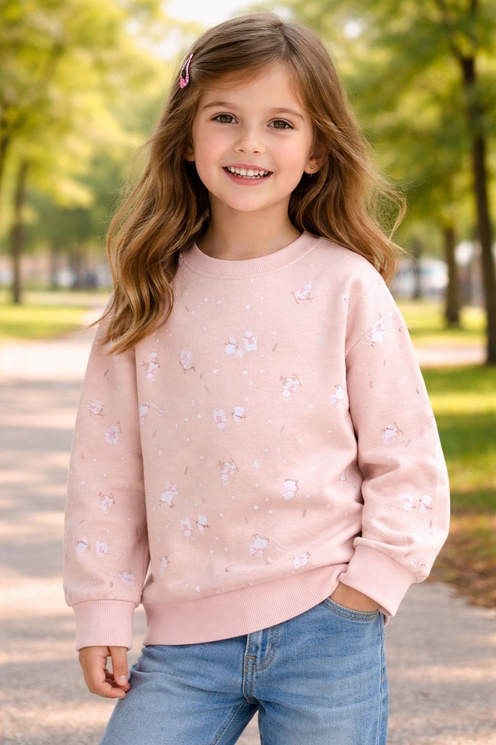 PEMBE TAVŞANLI KIZ ÇOCUK SWEAT 2-7 YAŞ