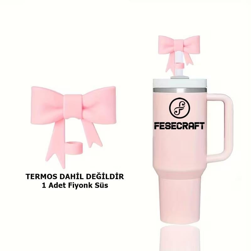 Stanley Quencher Pembe Fiyonk Kurdele Renkli Silikon Pipet Aksesuar Pipet Koruyucu Toz Önleyici