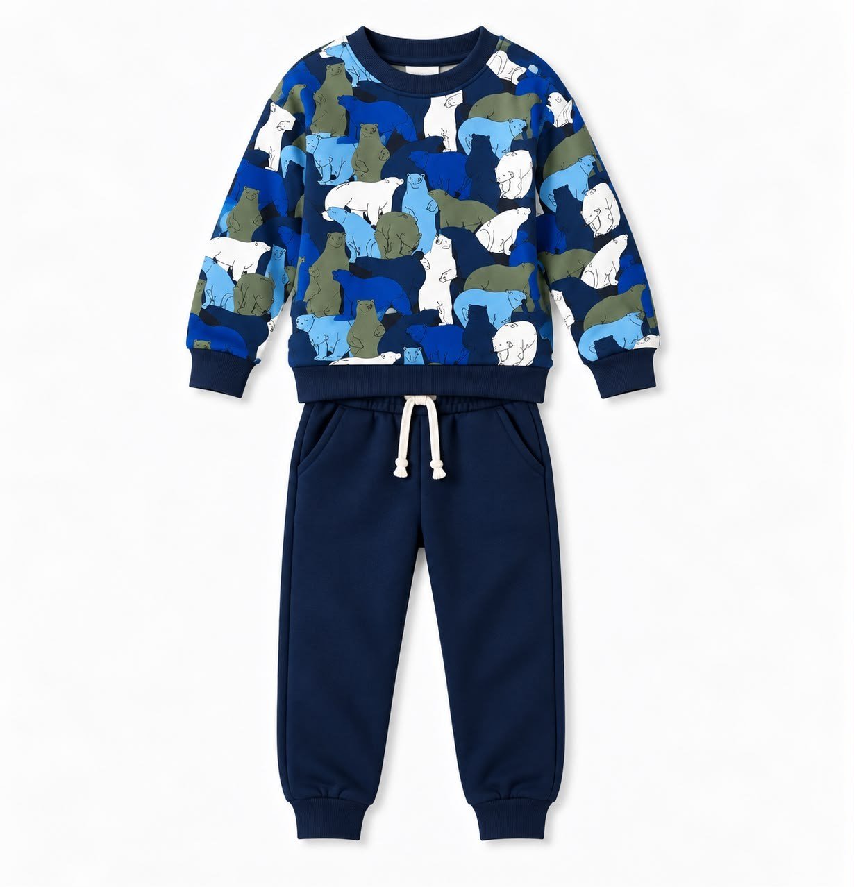 Erkek Çocuk Ayı Desenli Sweatshirt ve Bağcıklı Pantolon 2’li Alt Üst Takım