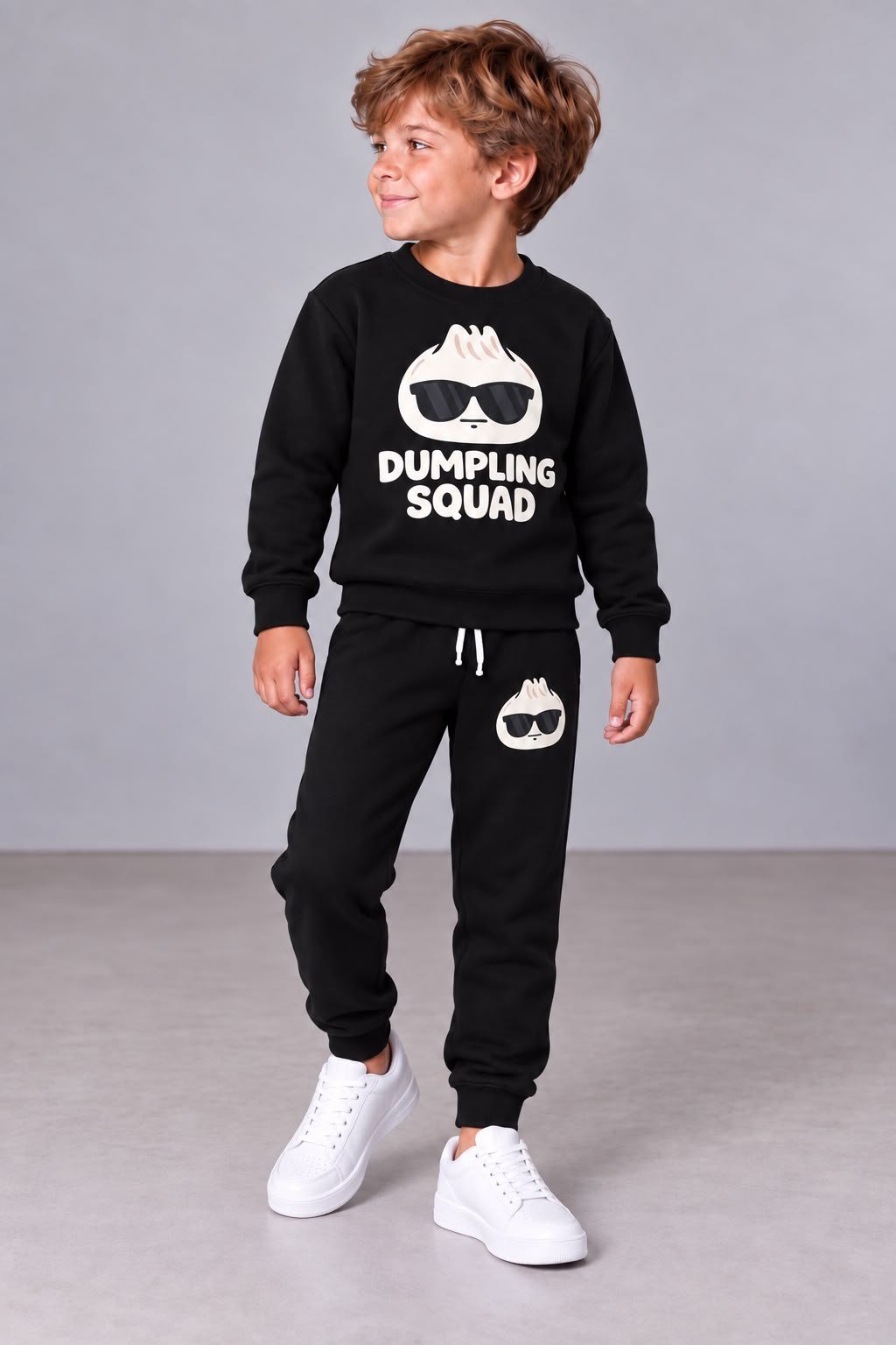 Erkek Çocuk Dumpling Squad Baskılı Bisiklet Yaka Eşofman Alt Üst Takım