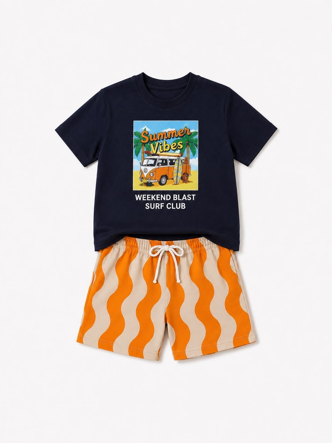 Erkek Çocuk Summer Vibes Baskılı Siyah Tişörtlü Yazlık Şort Takımı