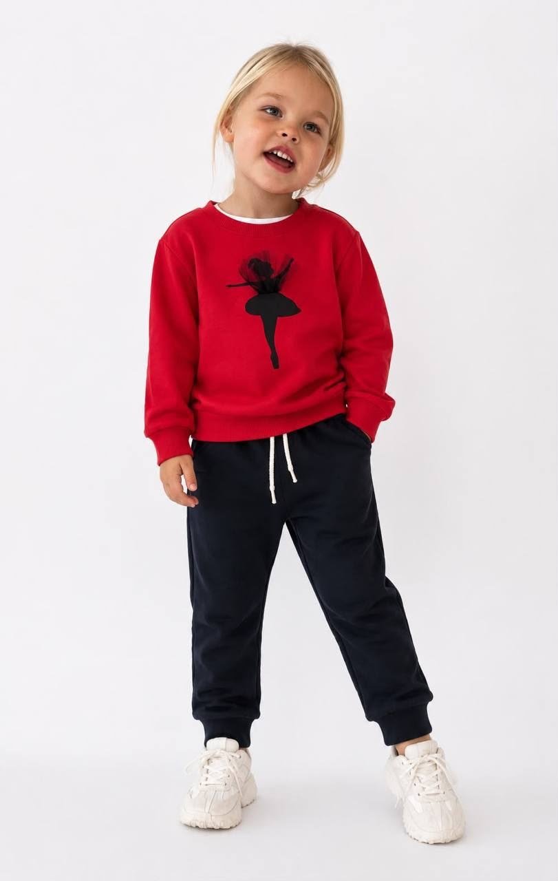 Kız Çocuk Balerin Baskılı Sweatshirt Eşofman Altı Takım