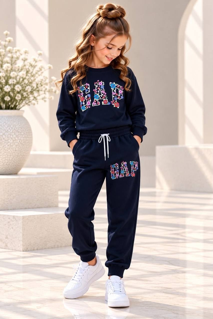 Kız Çocuk Çiçek Desenli Cepli Alt Üst Takım