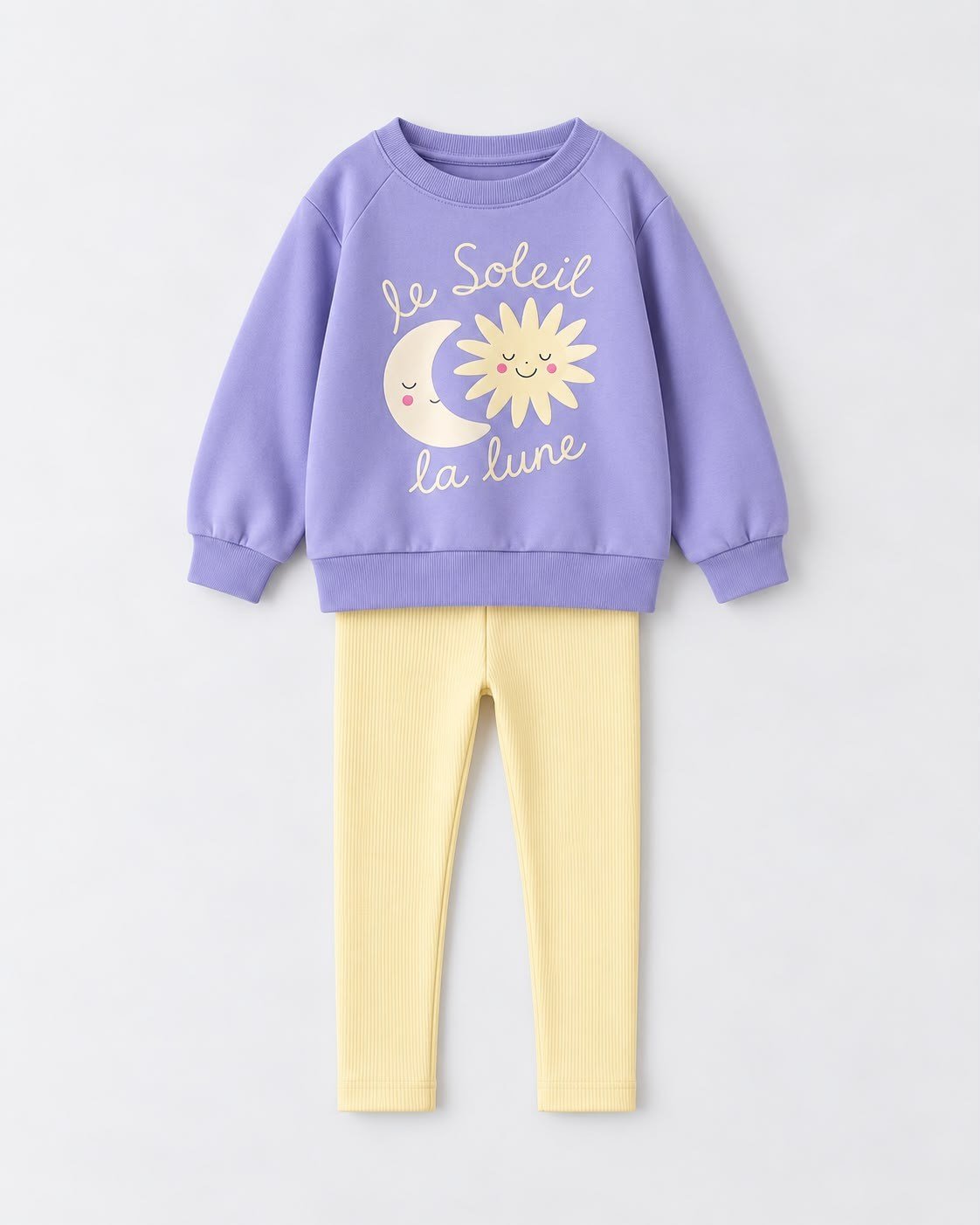 Kız Çocuk Güneş Ay Baskılı Sweatshirt Tayt Alt Üst Takım