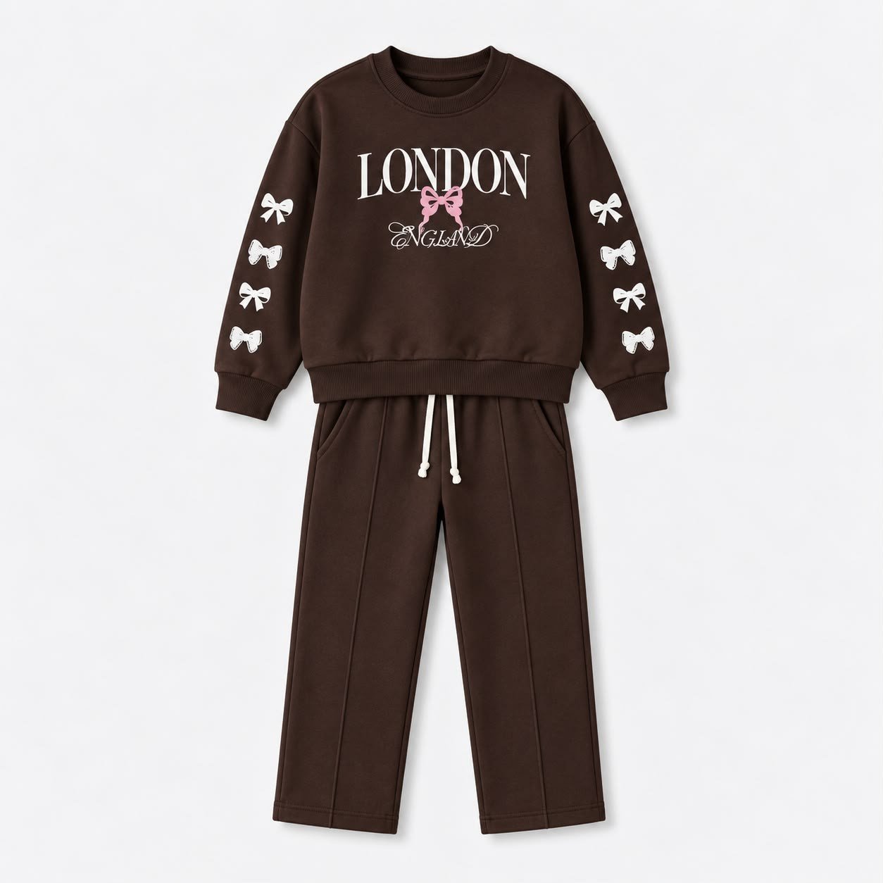 Kız Çocuk London Yazılı Fiyonk Detaylı Sweatshirt Pantolon Alt Üst Takım