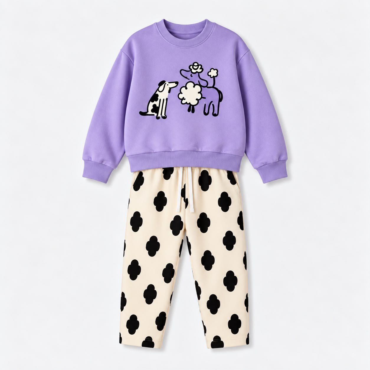 Kız Çocuk Sevimli Hayvan Baskılı Sweatshirt Desenli Pantolon Alt Üst Takım