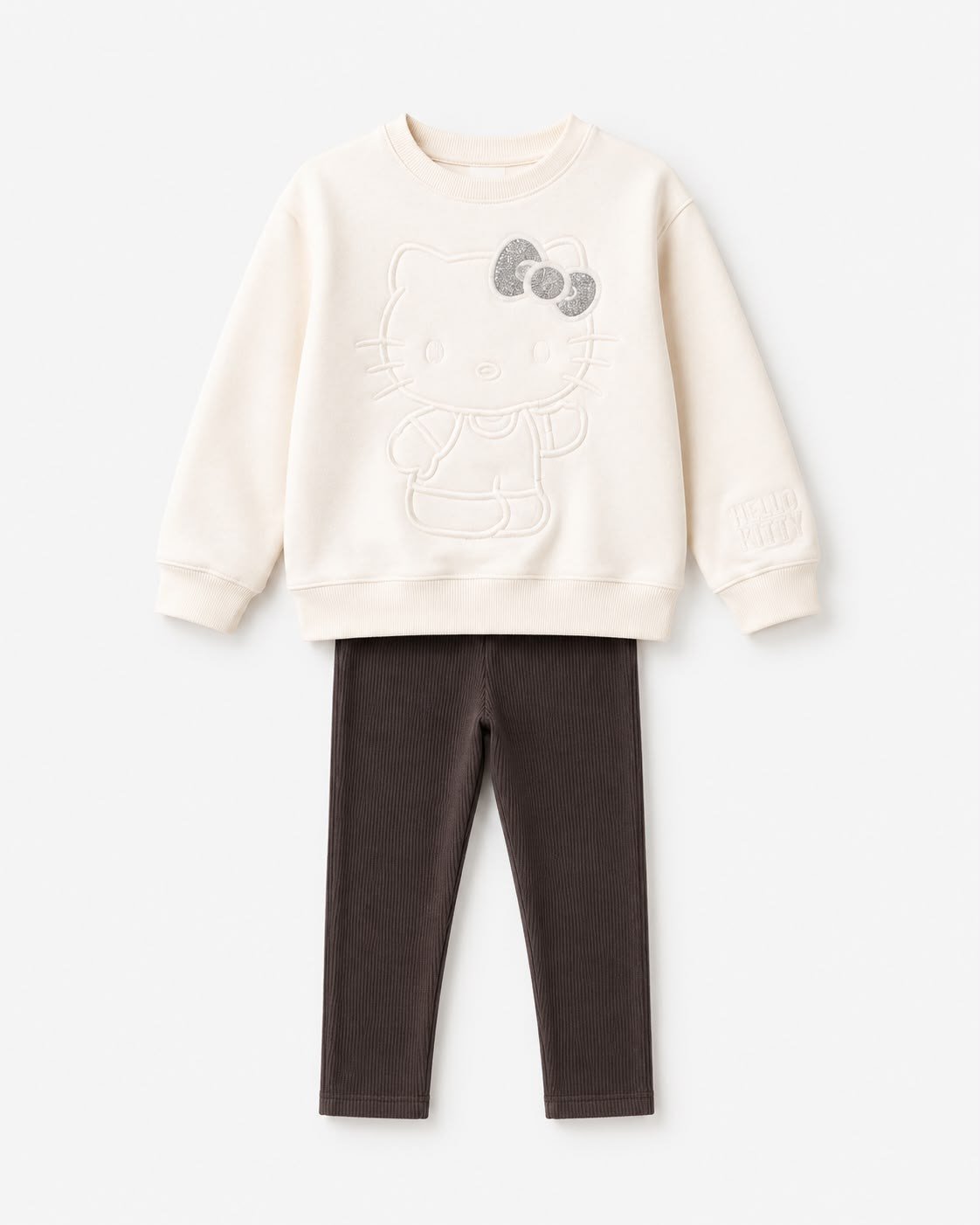 Kız Çocuk Simli Fiyonk Detaylı Nakışlı Sweatshirt Tayt 2’li Takım