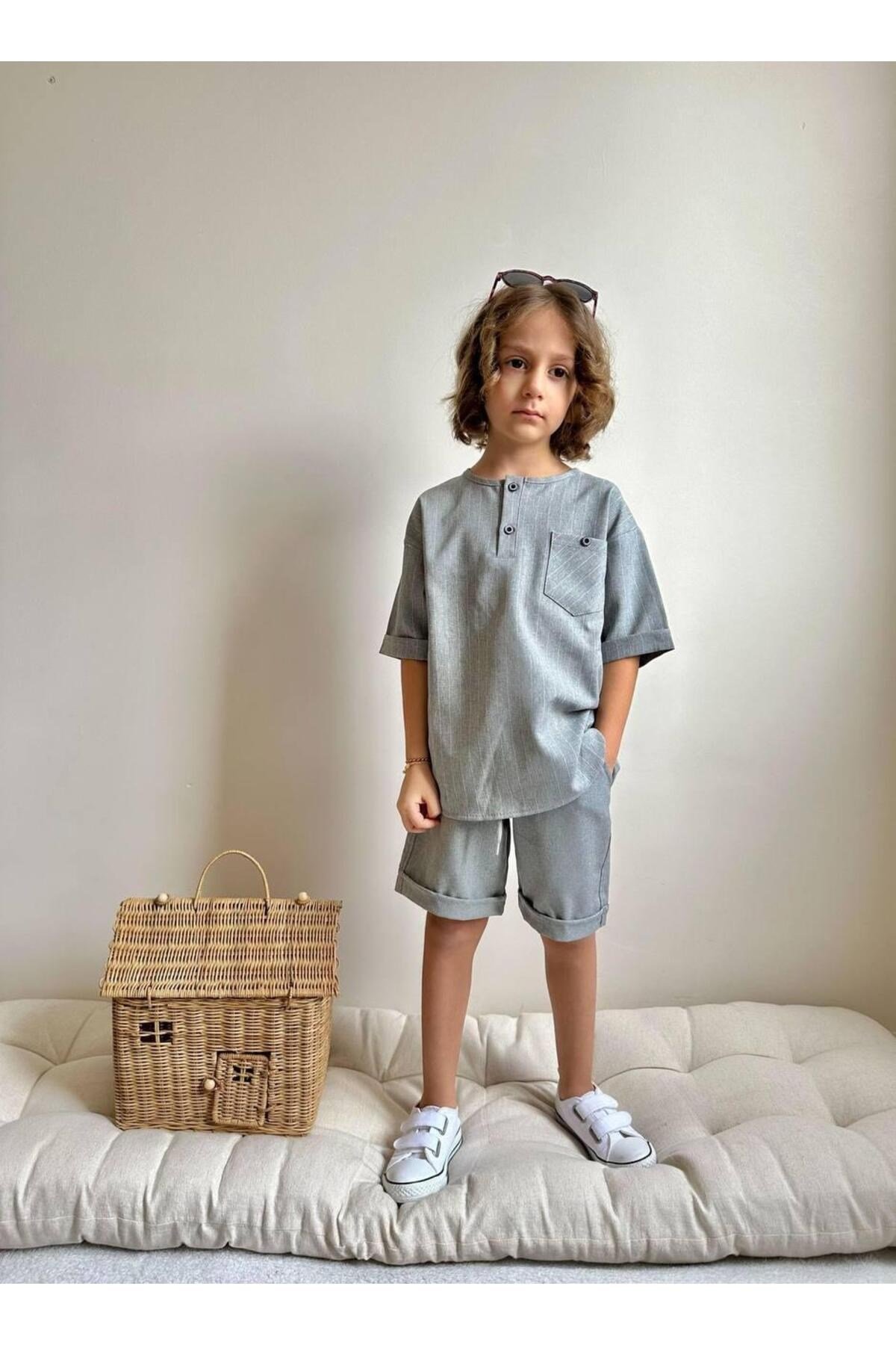 Poplin Kumaş Erkek Çocuk Şortlu Takım