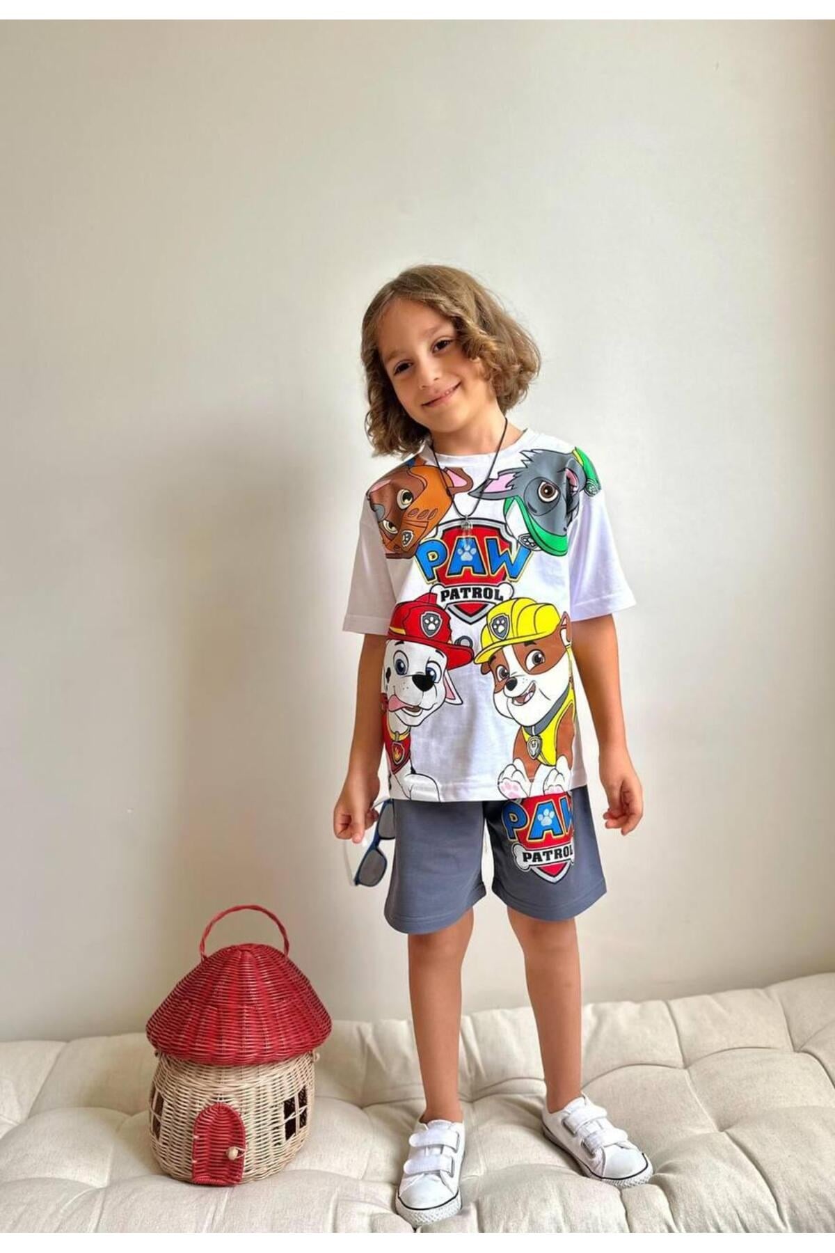 Yigit Butik Baskılı Şortlu Erkek Çocuk Alt Üst Takım