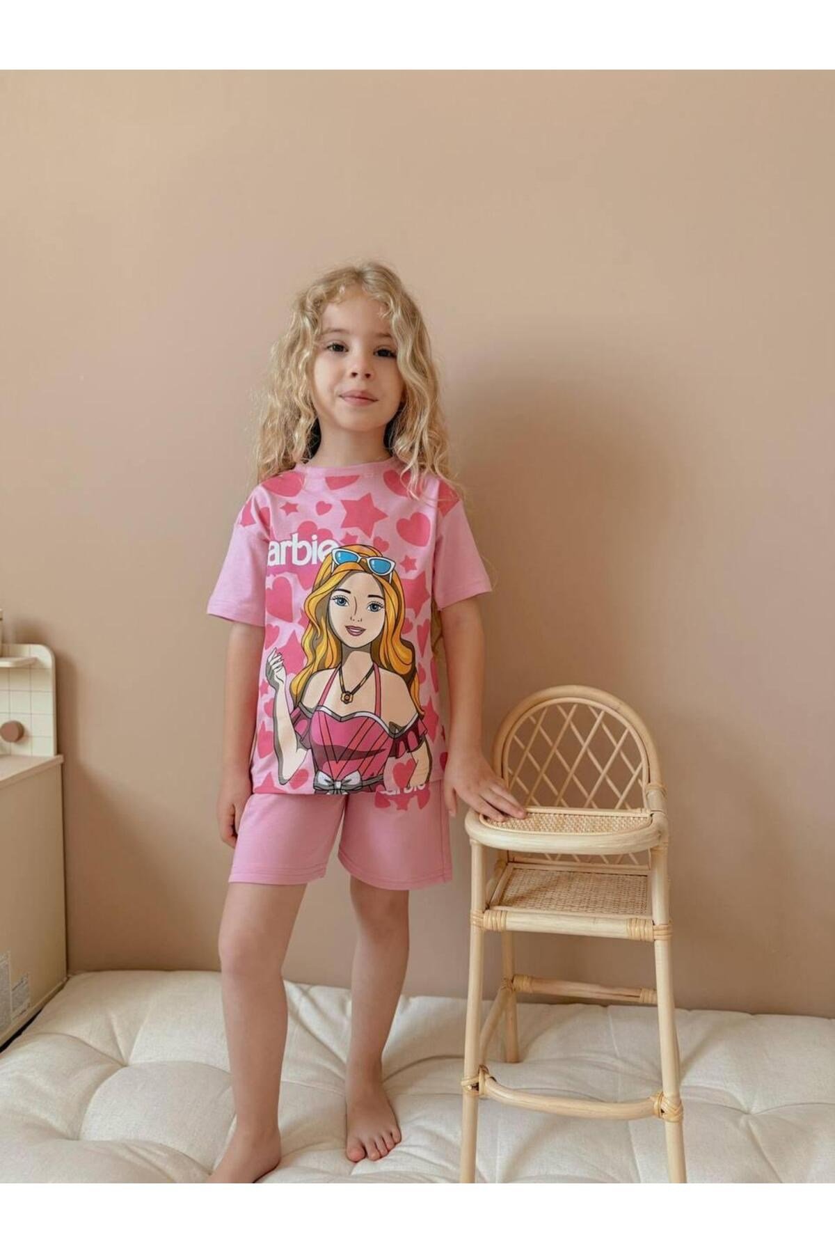 Yigit Butik Baskılı Şortlu Kız Çocuk Takım
