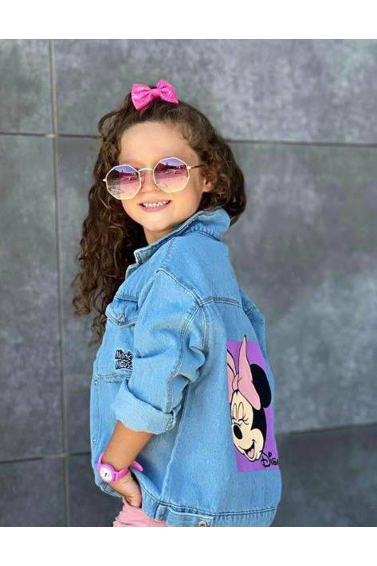Yiğit Butik Minnie Mouse Baskılı Kot Ceket