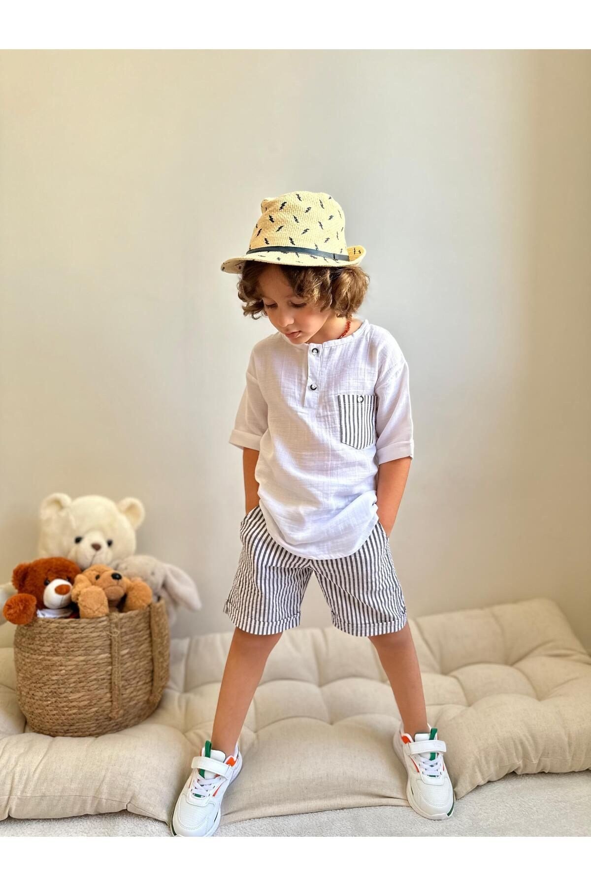 Yigit Butik Müslin Kumaş Şortlu Erkek Çocuk Takım