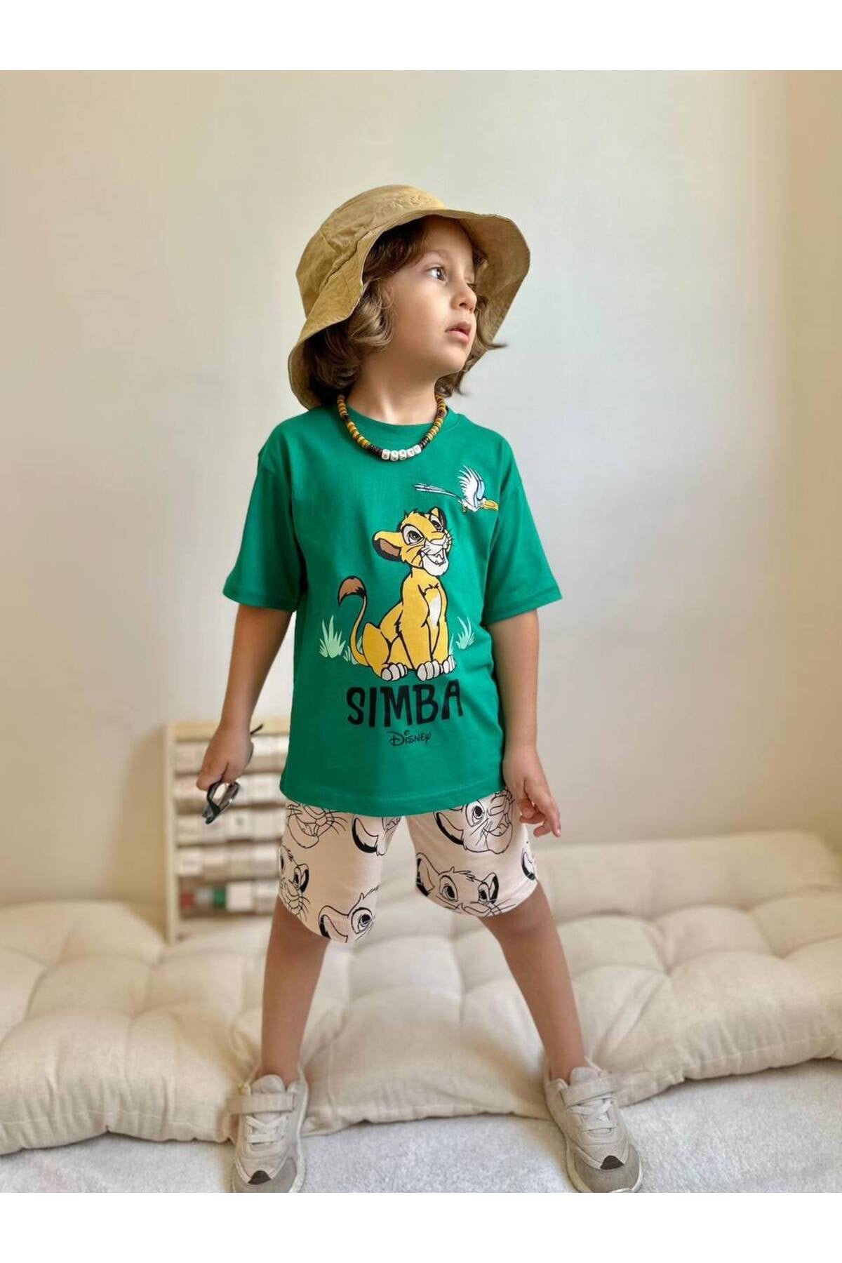 Yigit Butik Simba Baskılı Şortlu Erkek Çocuk Takım