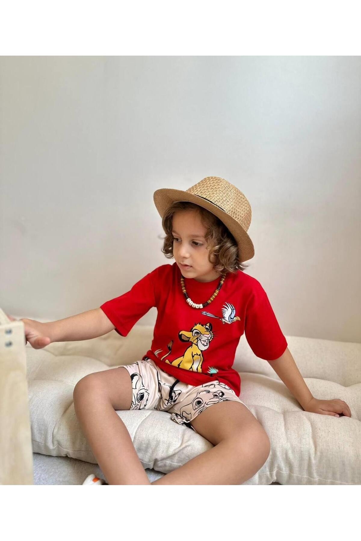 Yigit Butik Simba Baskılı Şortlu Erkek Çocuk Takım