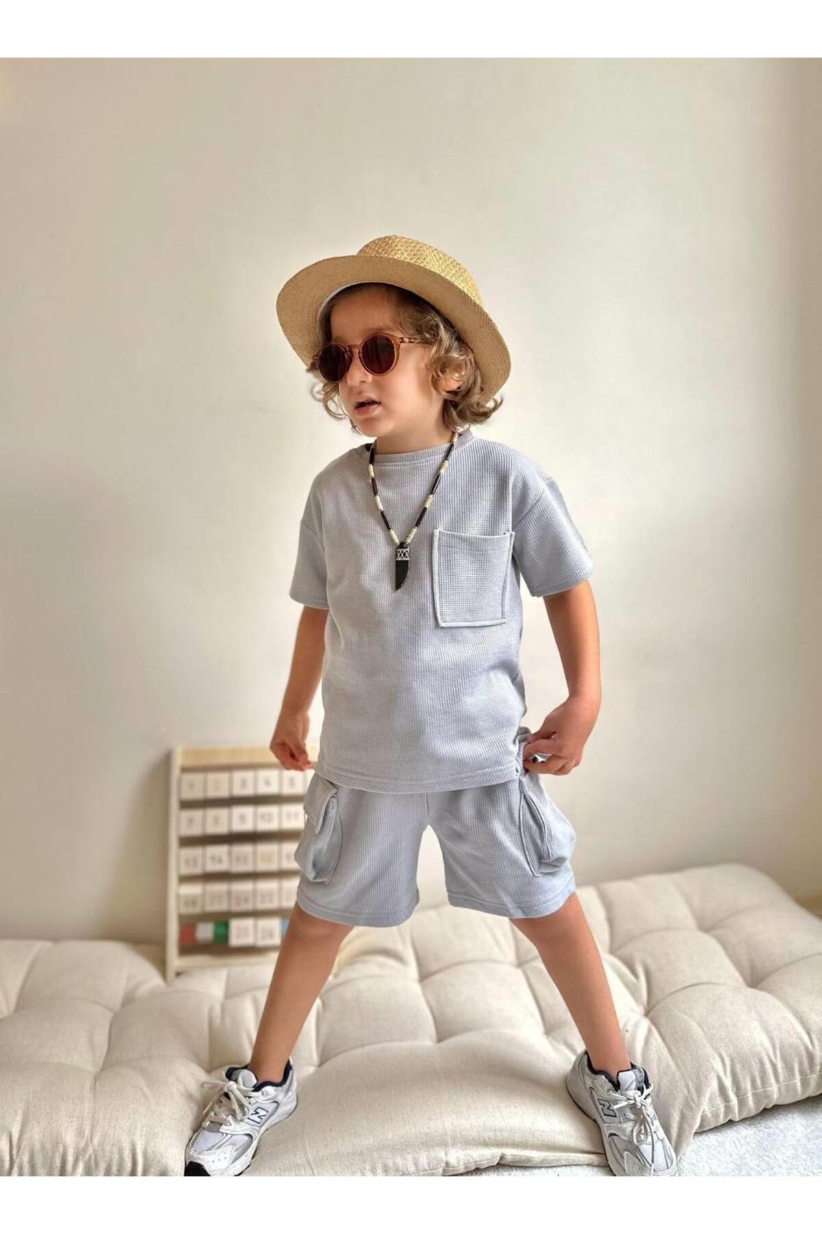 Yigit Butik Waffle Kumaş Şortlu Erkek Çocuk Takım