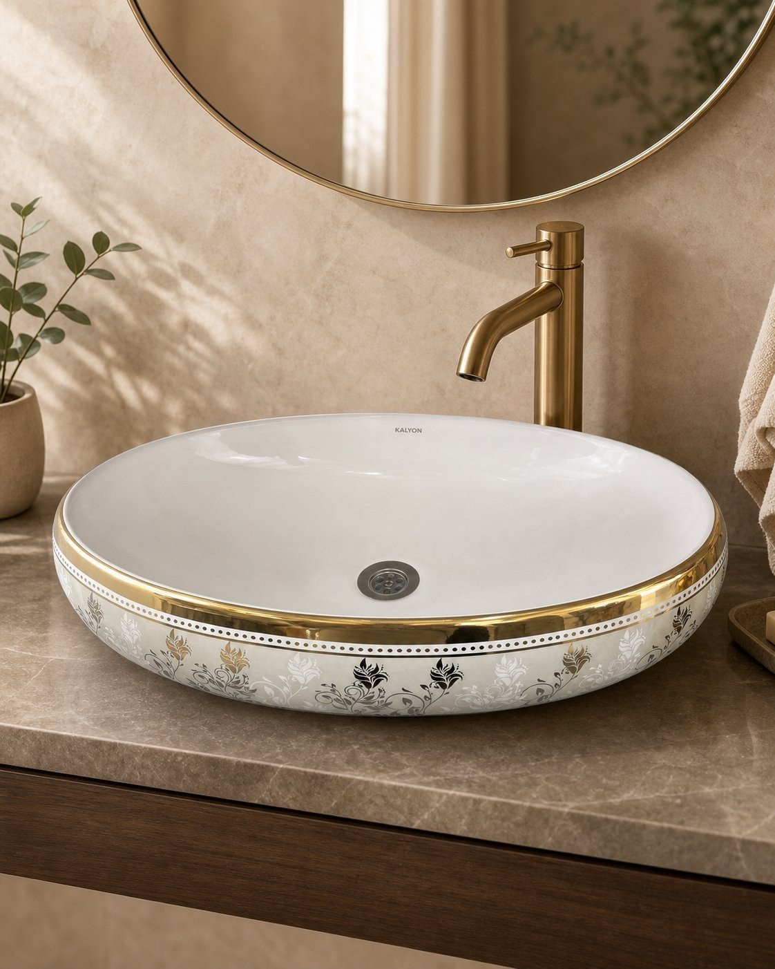 S5017-G7 SERAMİK LAVABO 600X400X140 BEYAZ DESENLİ