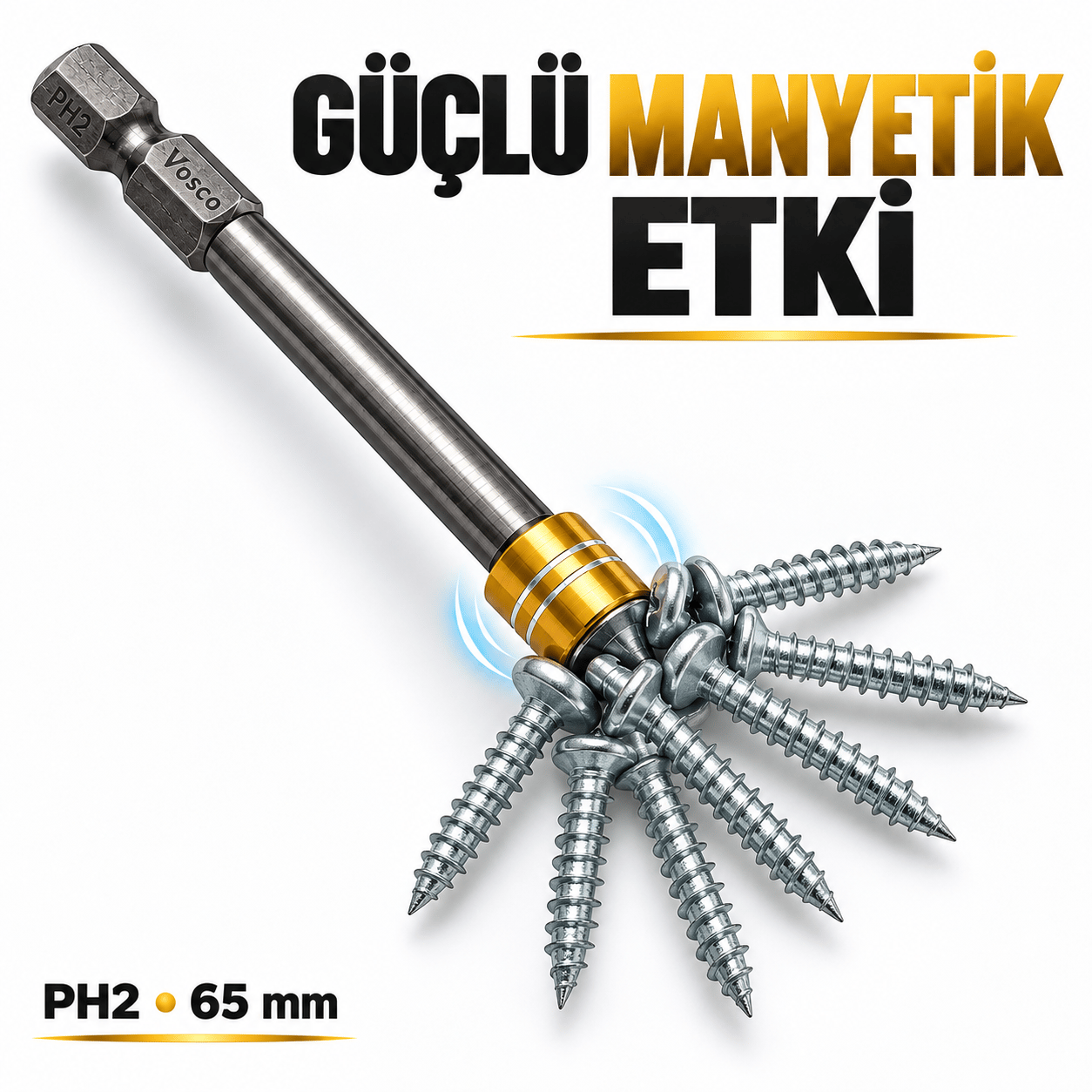 Vosco PH2 65 mm Mıknatıslı Yıldız Vidalama Ucu (1 ADET)