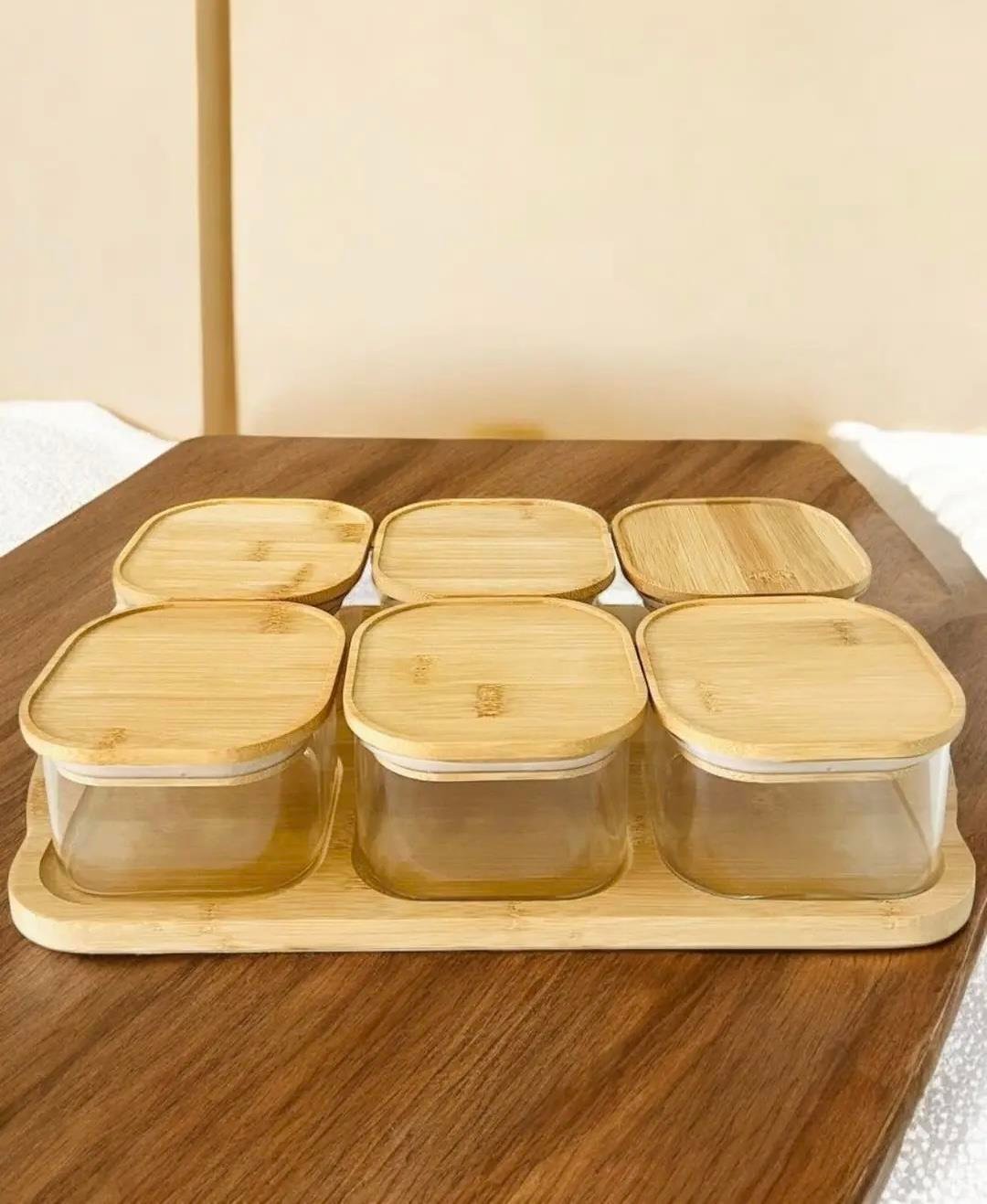 BAMBU VAKUMLU KAPAK TEPSİLİ CAM KAHVALTILIK