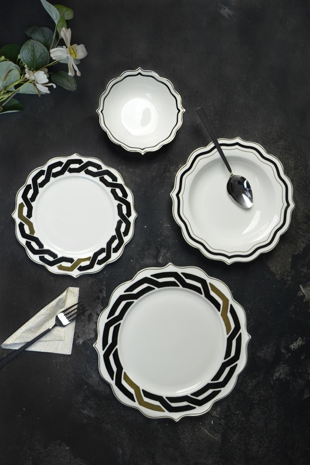 ROYAL CHARME PREMİUM PLATİN YALDIZLI 24 PARÇA PORSELEN YEMEK TAKIMI