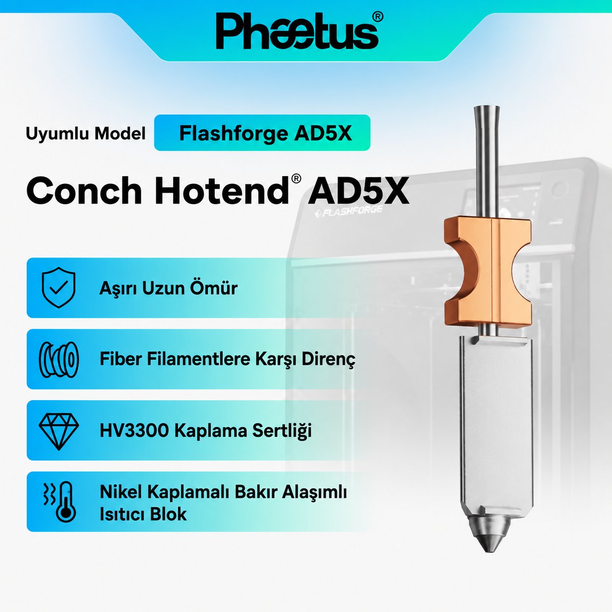 Phaetus AD5X SiC Nozzle 0.4 mm - Soğutucu Bloklu