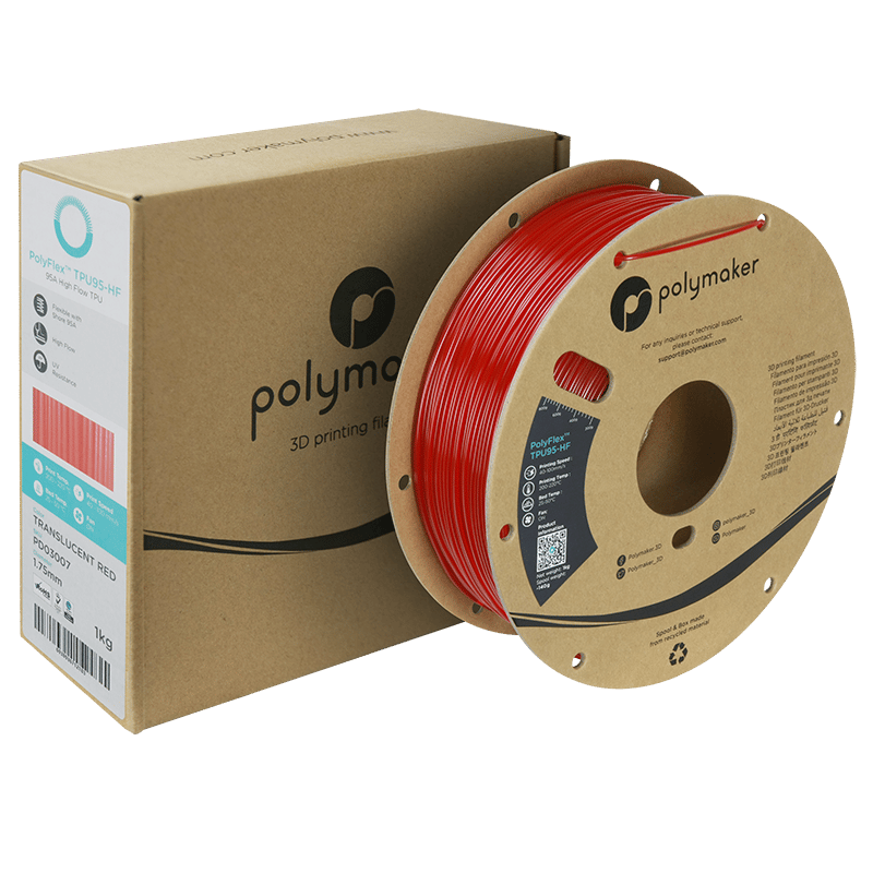 PolyFlex TPU95-HF Filament Translucent Kırmızı – Esnek ve Hızlı