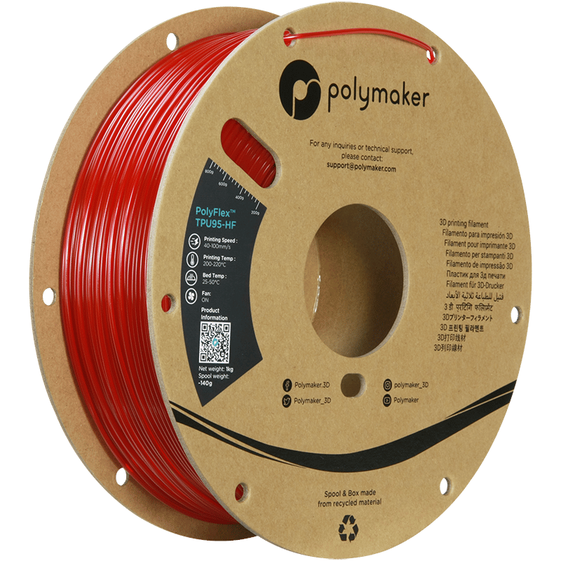 PolyFlex TPU95-HF Filament Translucent Kırmızı – Esnek ve Hızlı