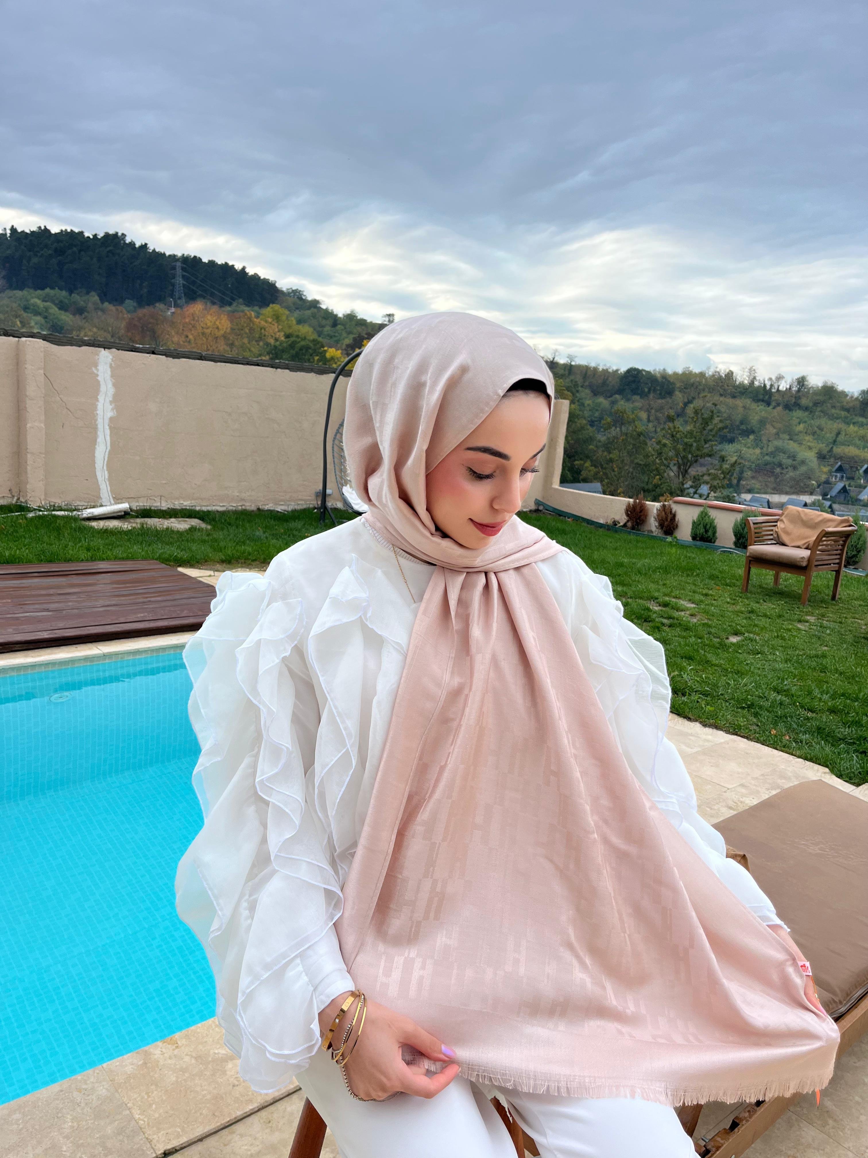 H Desenli Premium Kaşmir Şal-Toz ;pembe