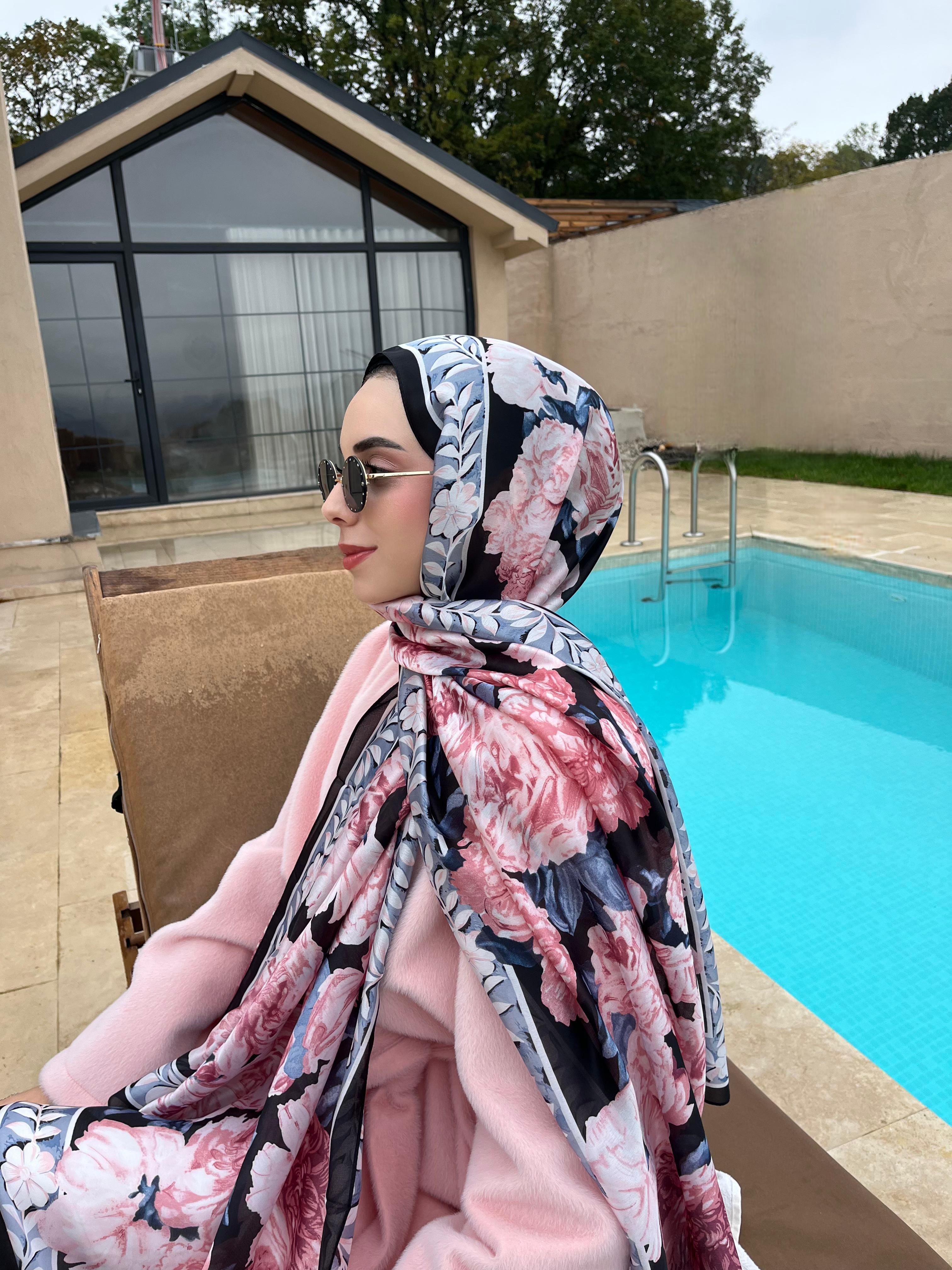 Sofia çicekli vual şal -toz pembe