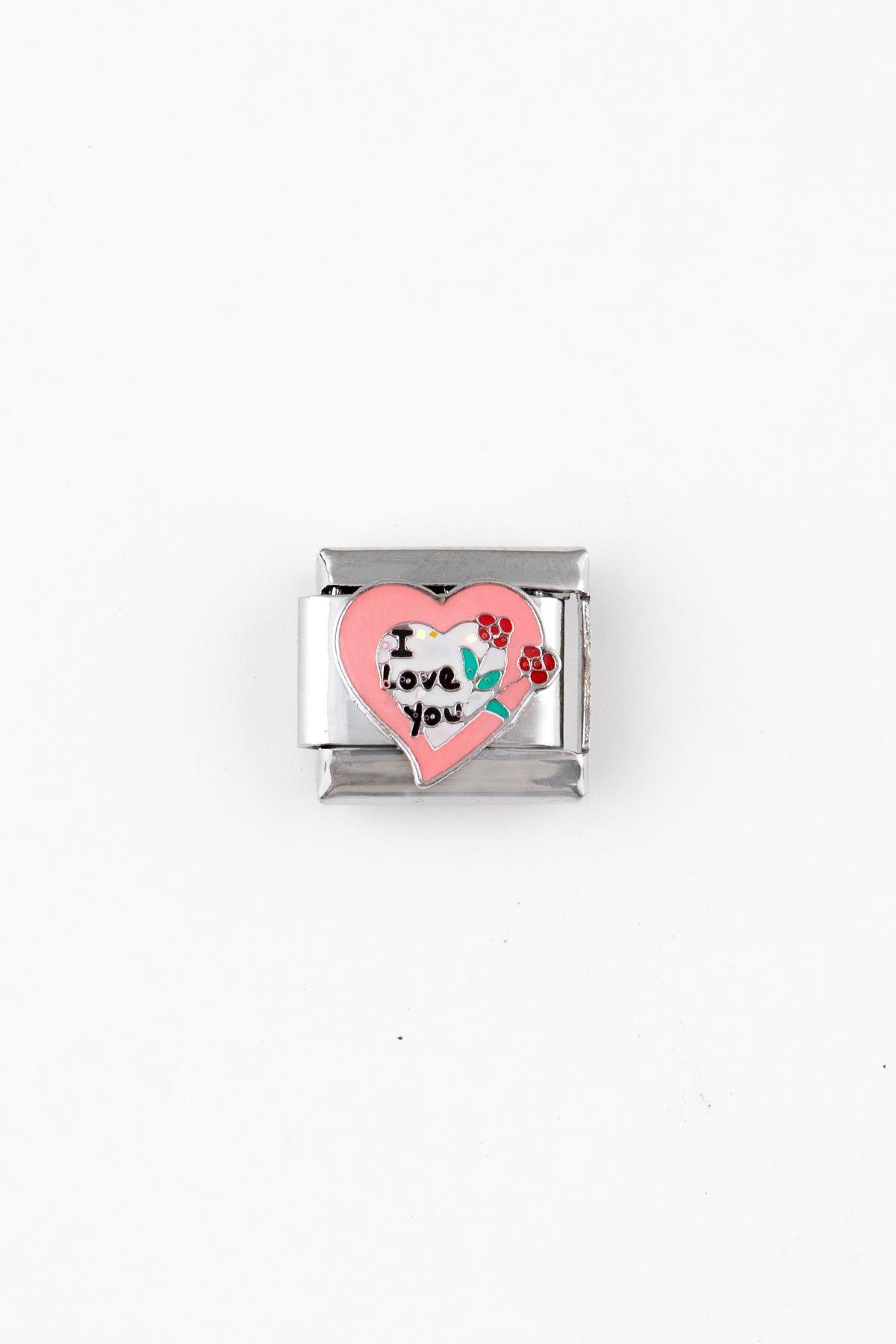 Kalp love Figürlü Mineli Paslanmaz Çelik Italyan Charm Bileklik Kişiselleştirme Eki Link 038