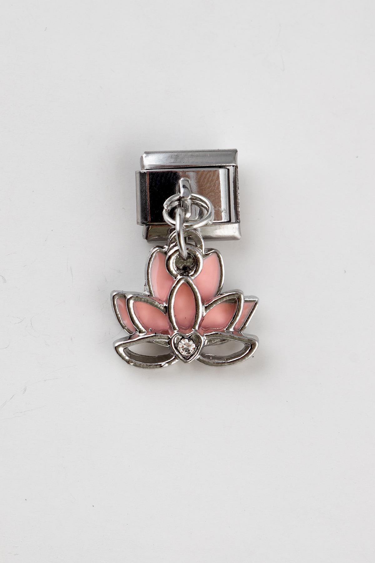 Lotus Çiçek Figürlü Paslanmaz Çelik Italyan Charm Bileklik Kişiselleştirme Eki Link 017