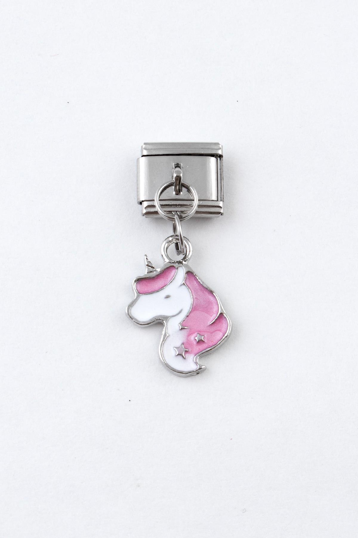 Mineli Unicorn Figürlü Paslanmaz Çelik İtalyan Charm Bileklik Kişiselleştirme Eki Link