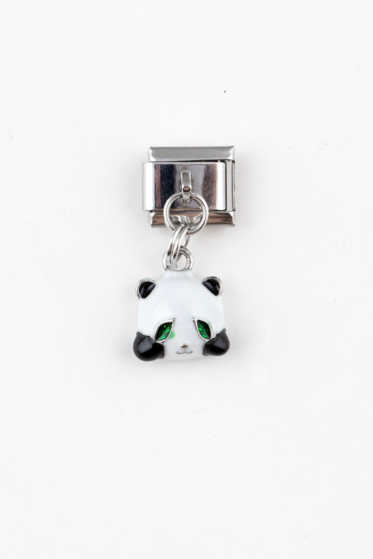 Panda ve Yaprak Figürlü Paslanmaz Çelik Italyan Charm Bileklik Kişiselleştirme Eki Link 060