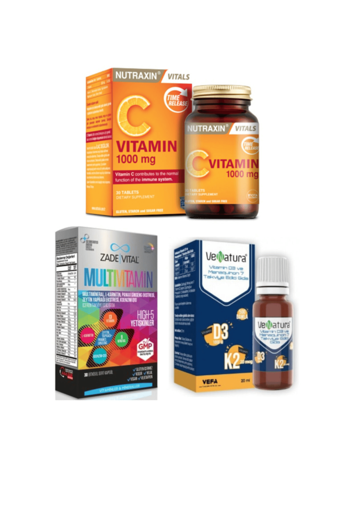 Multivitamin 30 Bitkisel Kapsül+venatura D3 K2 Vitamini 20 Ml Damla+nutraxin C Vitamini 30 Tablet