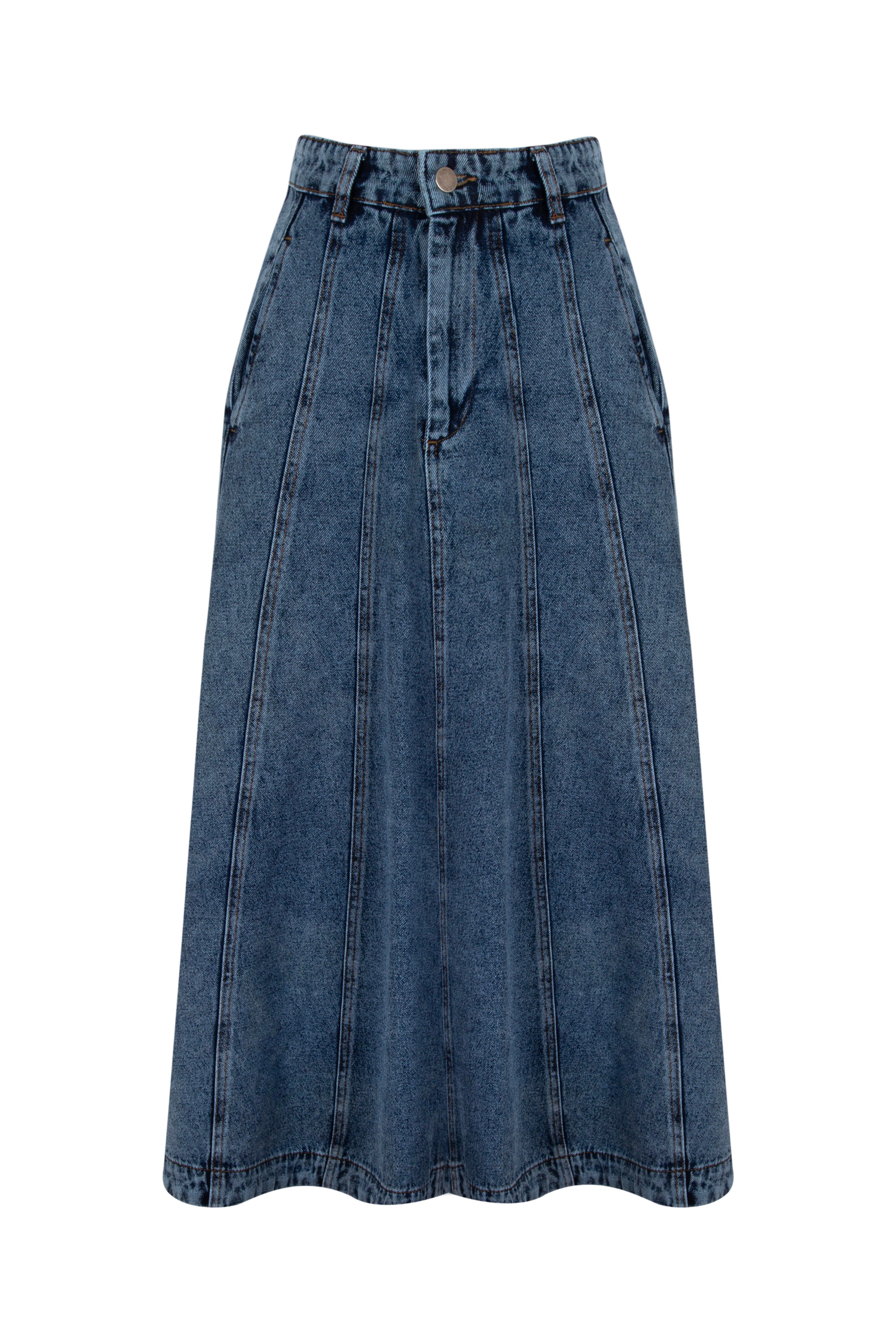 PARÇALI DENIM KOT ETEK