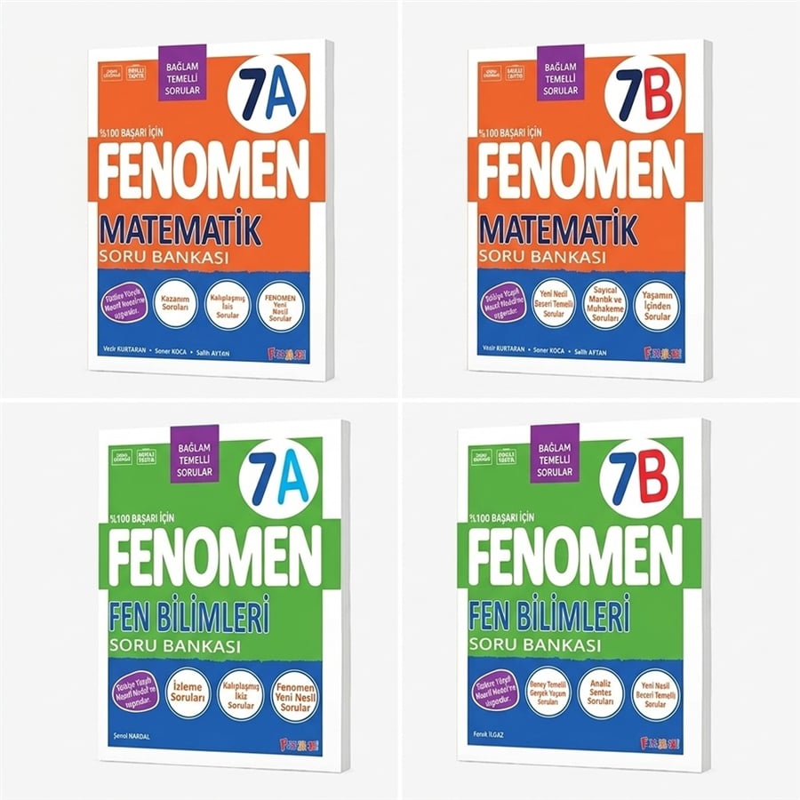 Fenomen Yayınları 7. Sınıf Matematik A, Matematik B ve Fen Bilimleri A, Fen Bilimleri B Güncel Baskı 4'lü Set