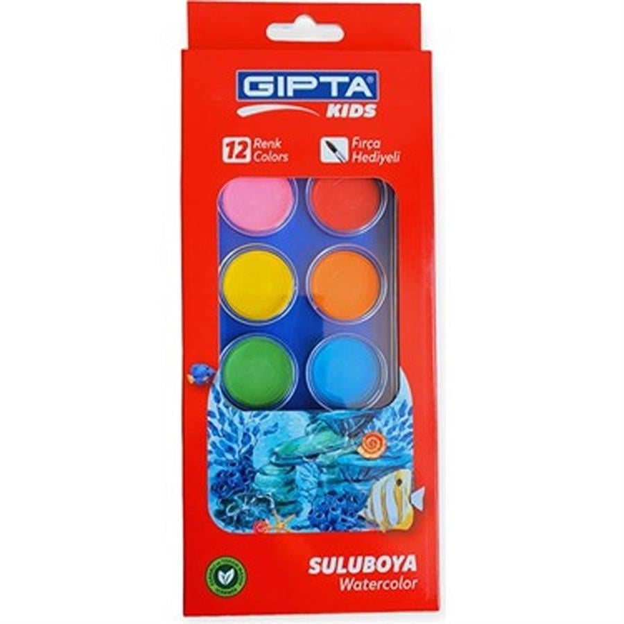 Gıpta Sulu Boya 12 Renk Büyük Boy 28 mm