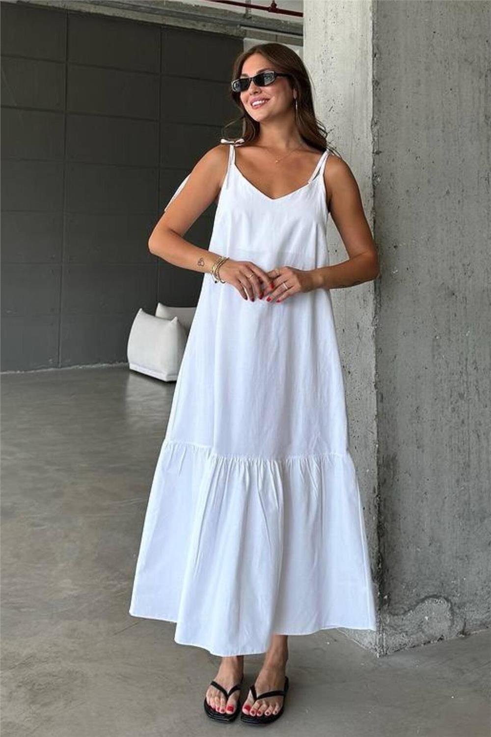 Askılı Poplin Kumaş Plaj Elbisesi Midi Boy - 787