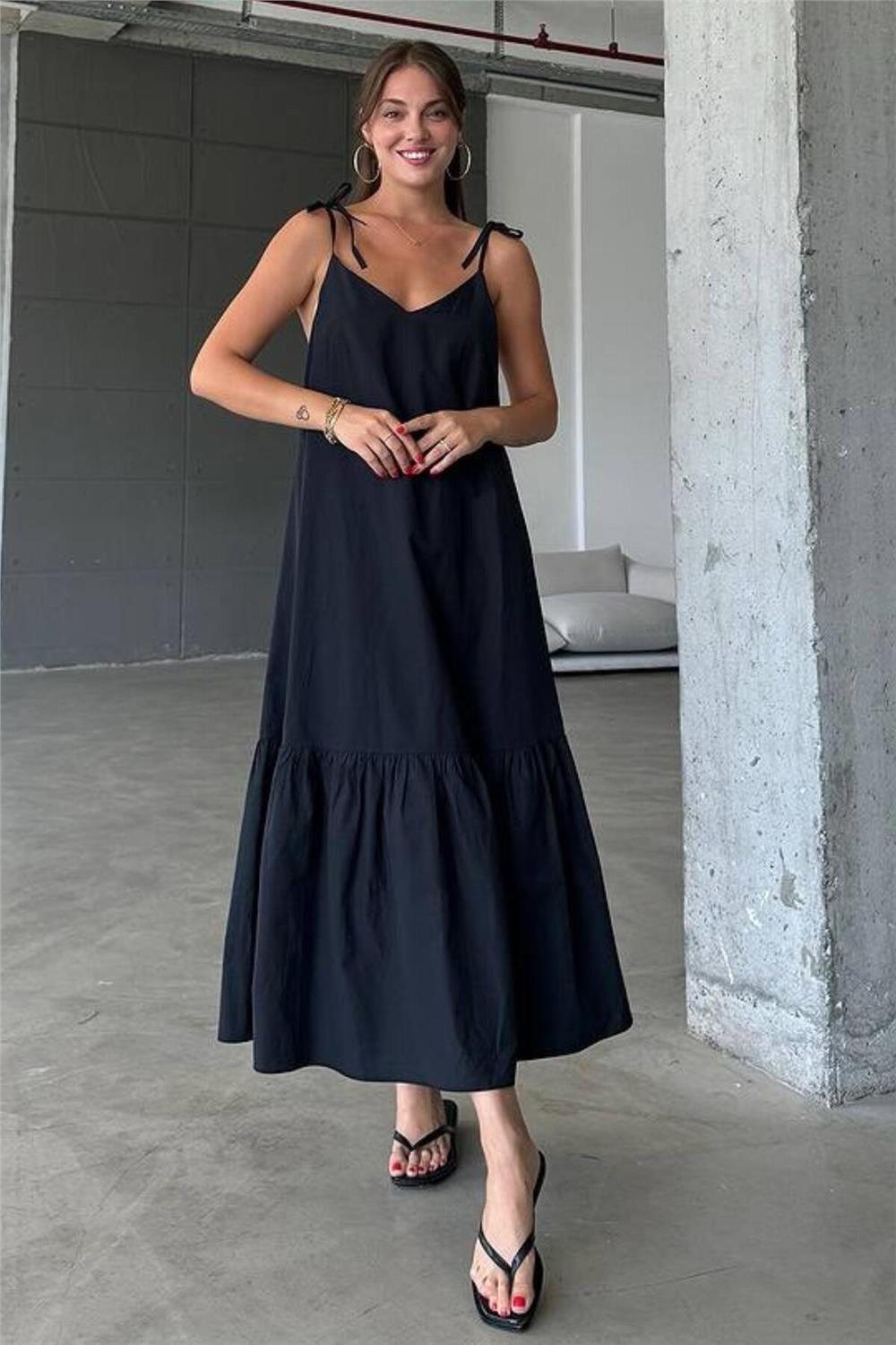 Askılı Poplin Kumaş Plaj Elbisesi Midi Boy - 787
