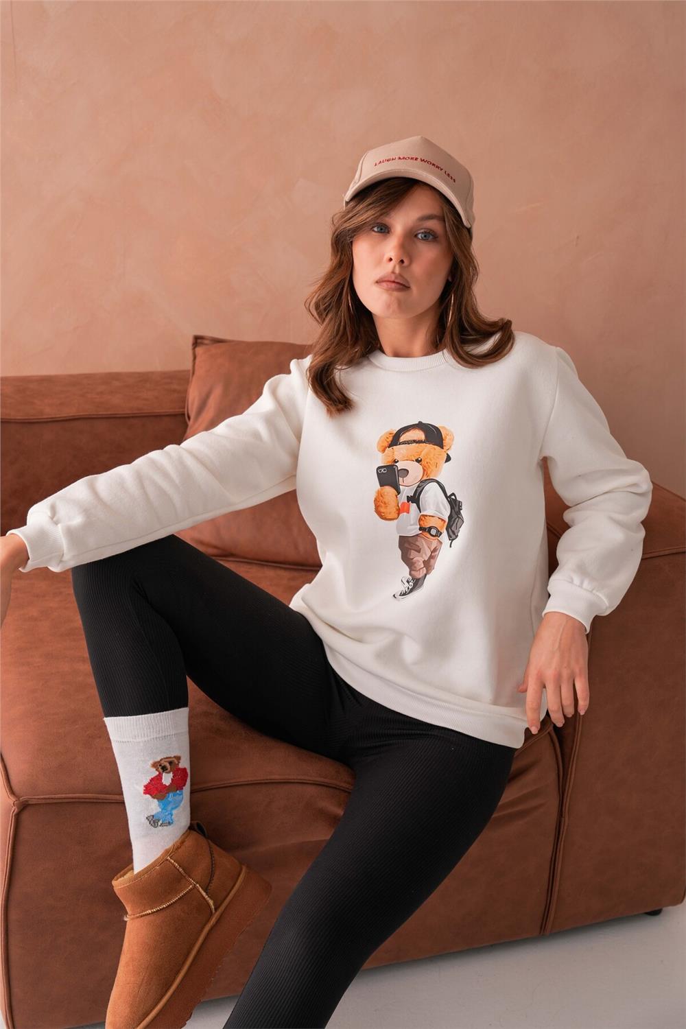Ayıcıklı Sweatshirt - Bisiklet Yaka 3 İplik 333
