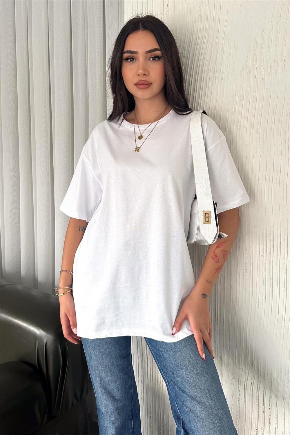 Bisiklet Yaka Oversize T-Shirt Kısa Kol %100 Pamuk 30/1 Penye 399-O