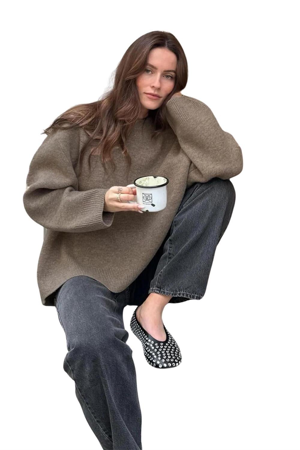 Bisiklet Yaka Oversize Triko Kazak 750
