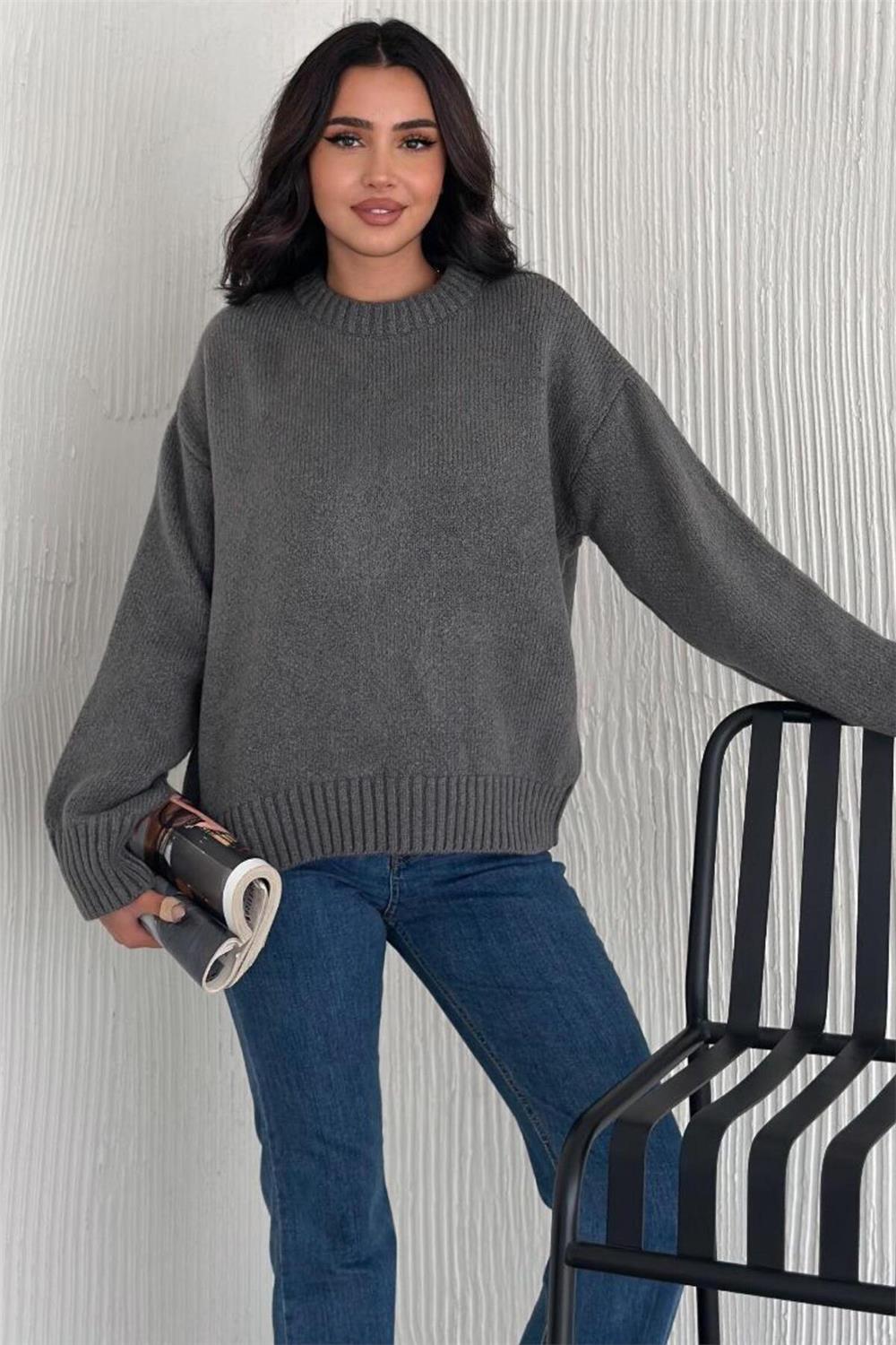 Kadın Triko Bisiklet Yaka Oversize Triko Kazak 110