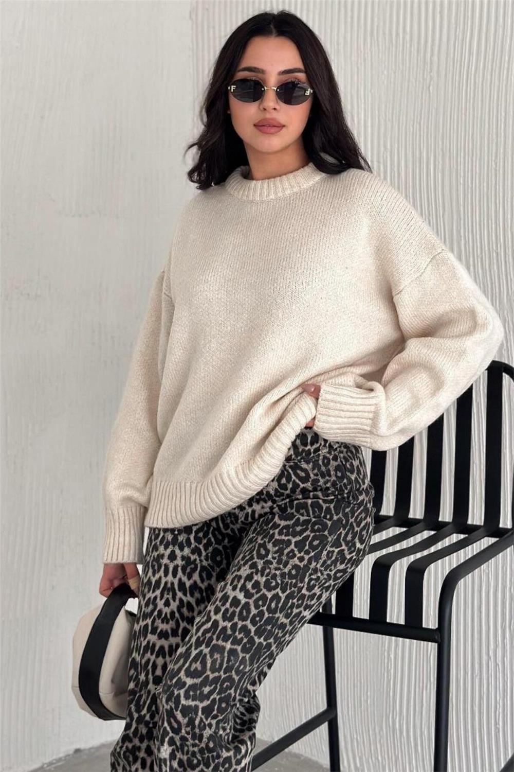Kadın Triko Bisiklet Yaka Oversize Triko Kazak 110